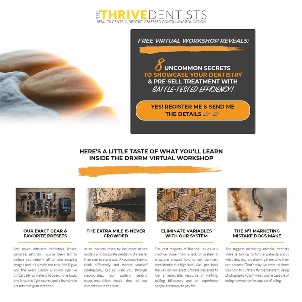 Landing Pages - Thrive Dentist Drkrm Webinar